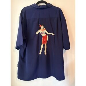 Dragonfly Clothing Co Shirt XL Navy Hawaiian Pinup Hula Girl Embroidered